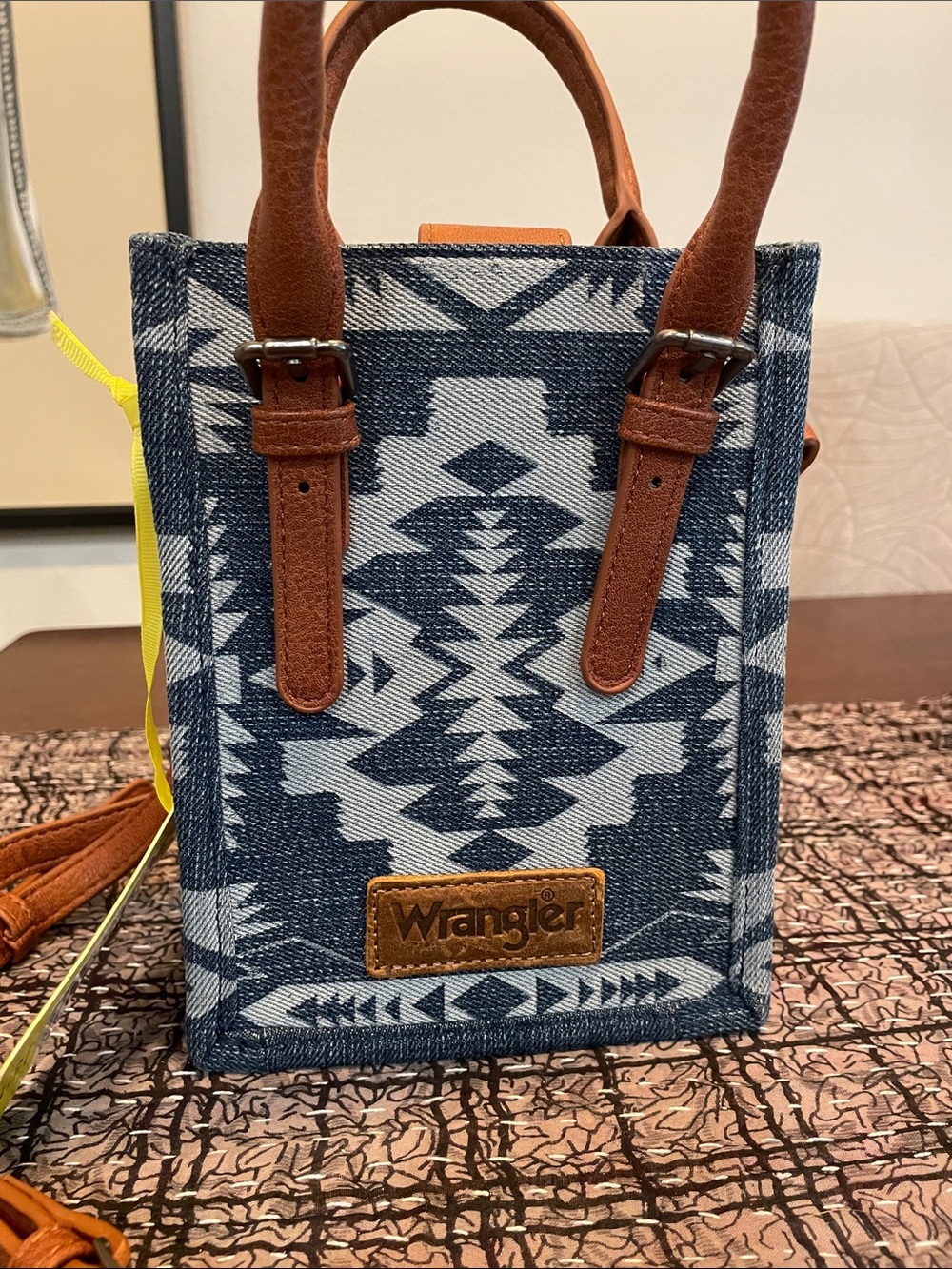 Wrangler Blue and Brown Aztec-Pattern Crossbody Tote